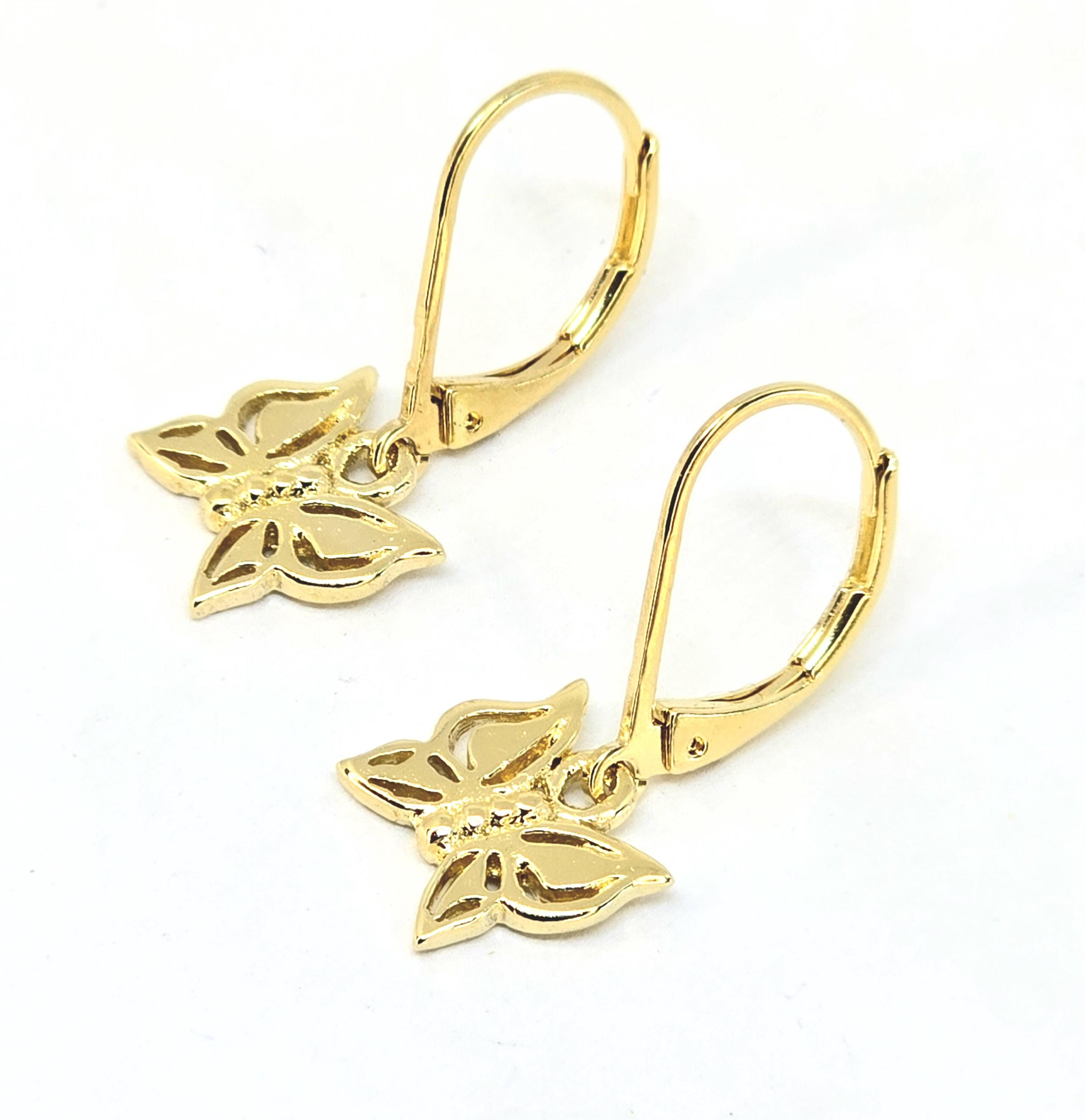 עגילי פרפר תלויים מזהב 14 קראט