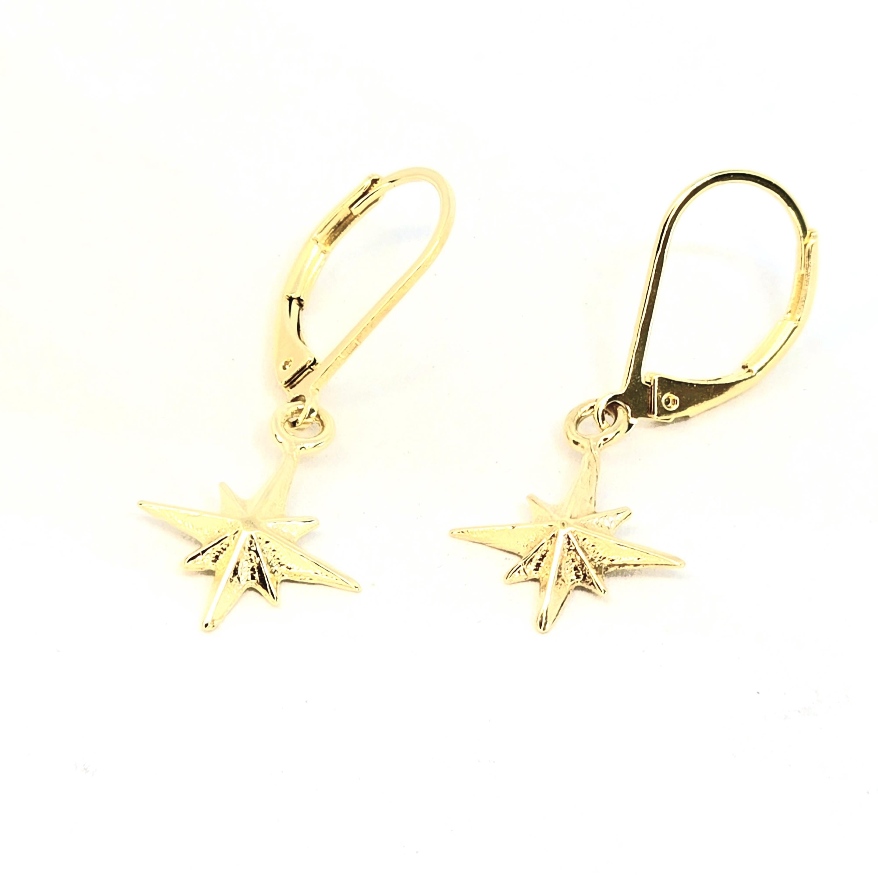 עגילי זהב 14 קראט משובצים בצורת מצפן