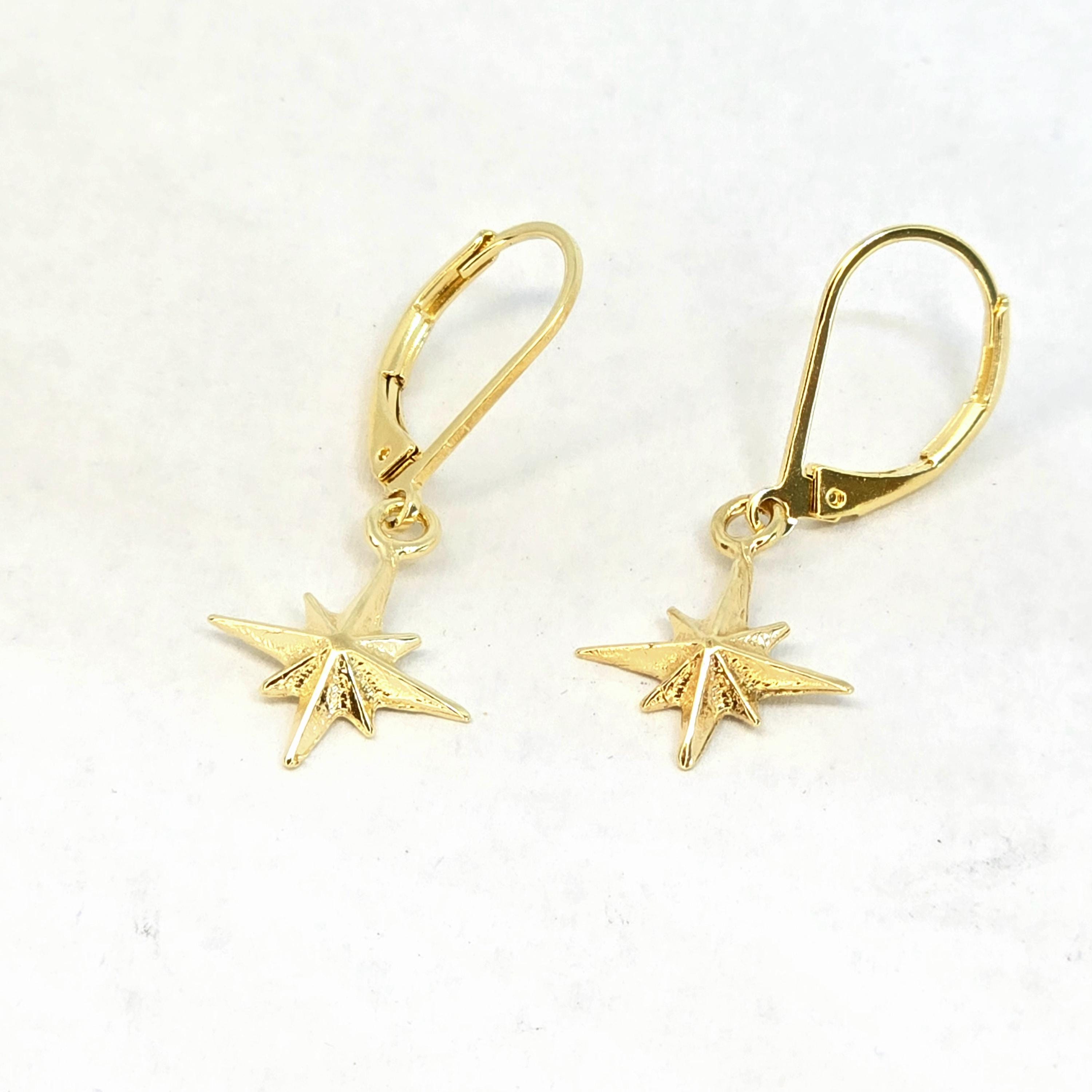 עגילי זהב 14 קראט משובצים בצורת מצפן