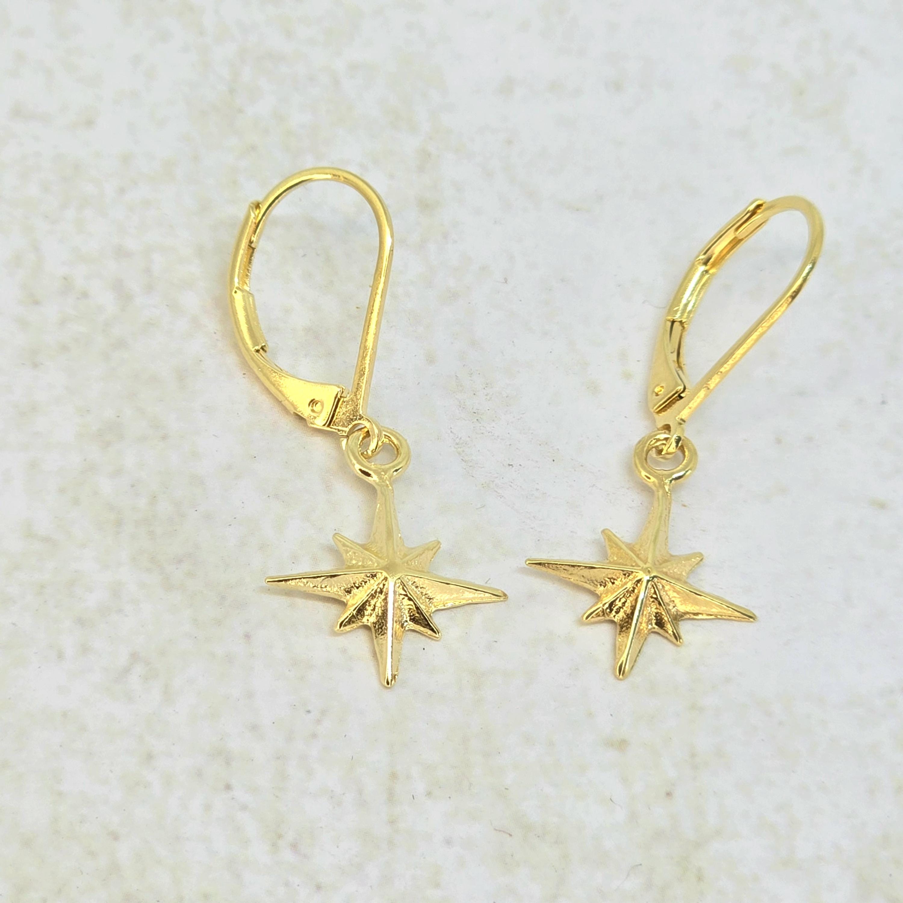 עגילי זהב 14 קראט משובצים בצורת מצפן