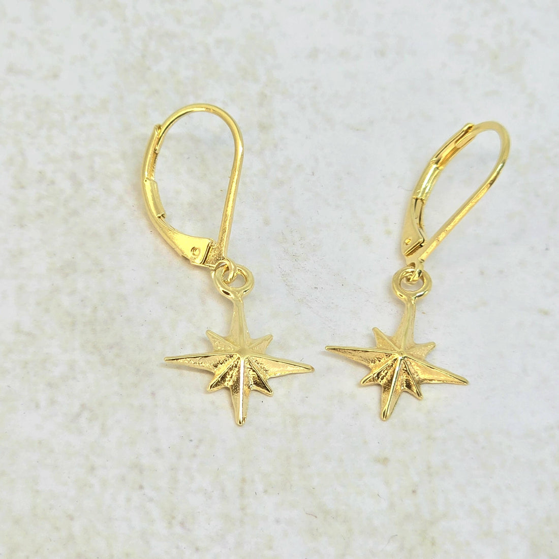 עגילי זהב 14 קראט משובצים בצורת מצפן