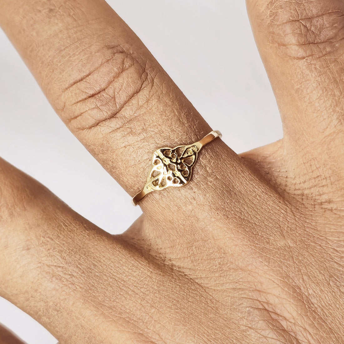 טבעת קשר מזהב מלא 14 קראט, טבעת זהב דקה