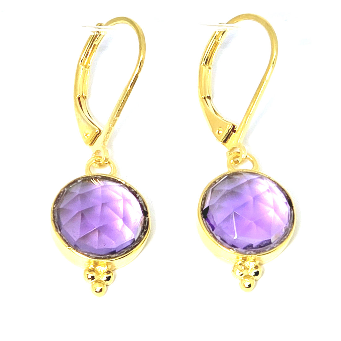 עגילי זהב 14 קראט עגולים משובצים באמטיסט