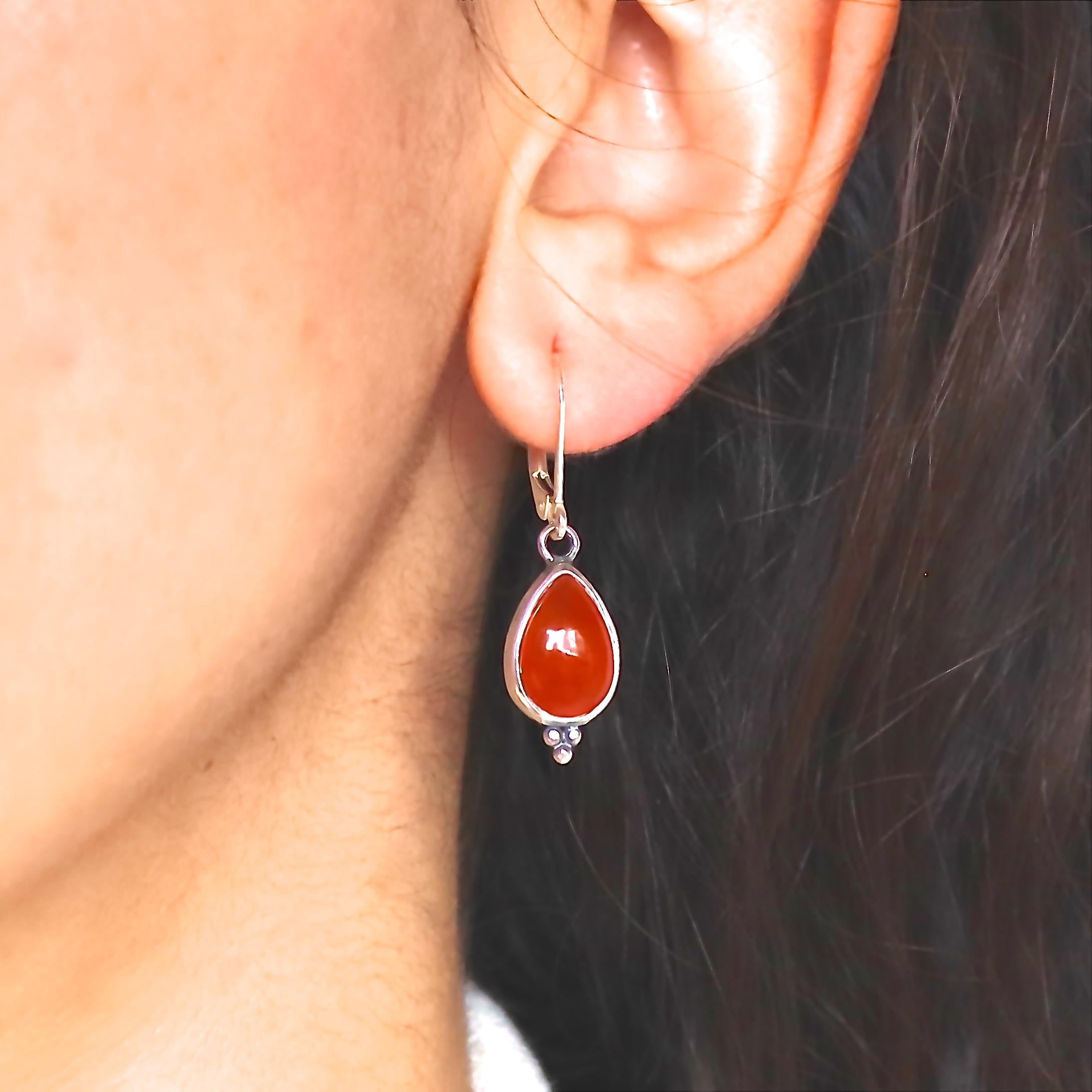 עגילי זהב קרנליאן תלויים, עגילי אבן כתומה דמעה