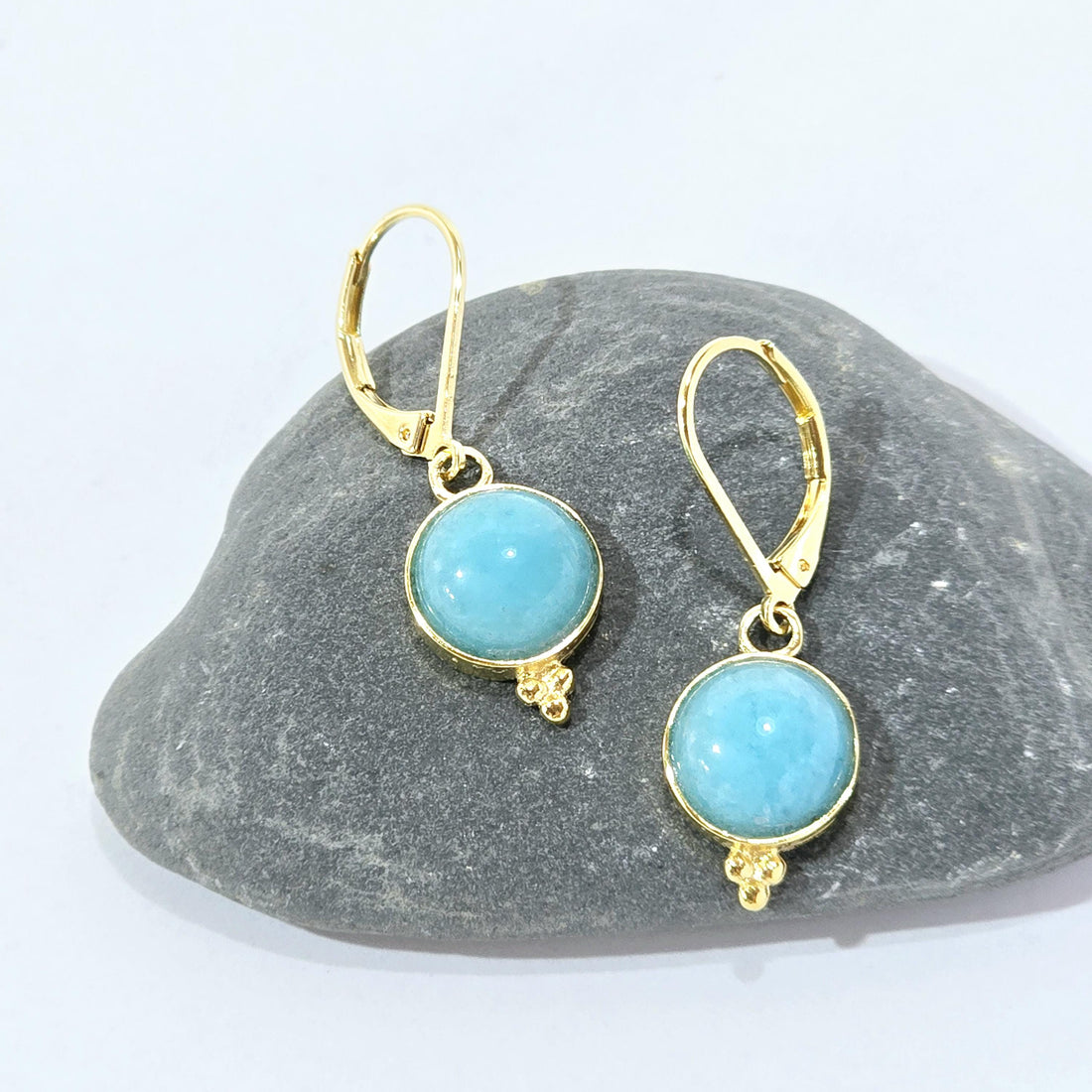 עגילי אקוומרין תלויים - עגילי זהב 14 קראט מלאים ואבנים