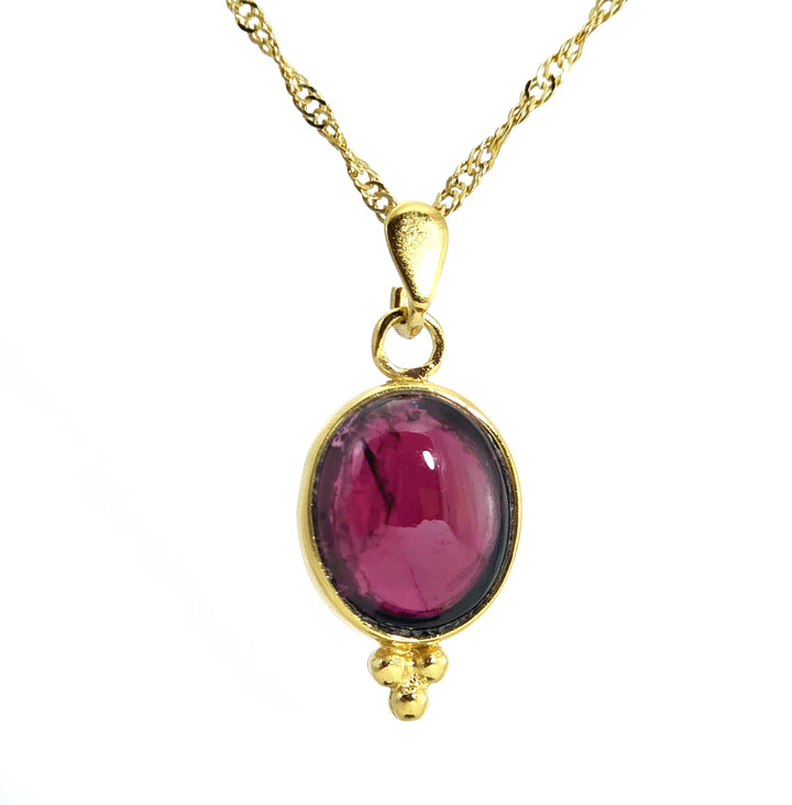 תליון שרשרת אבן חן אובלית מזהב 14 קראט משובצת גרנט