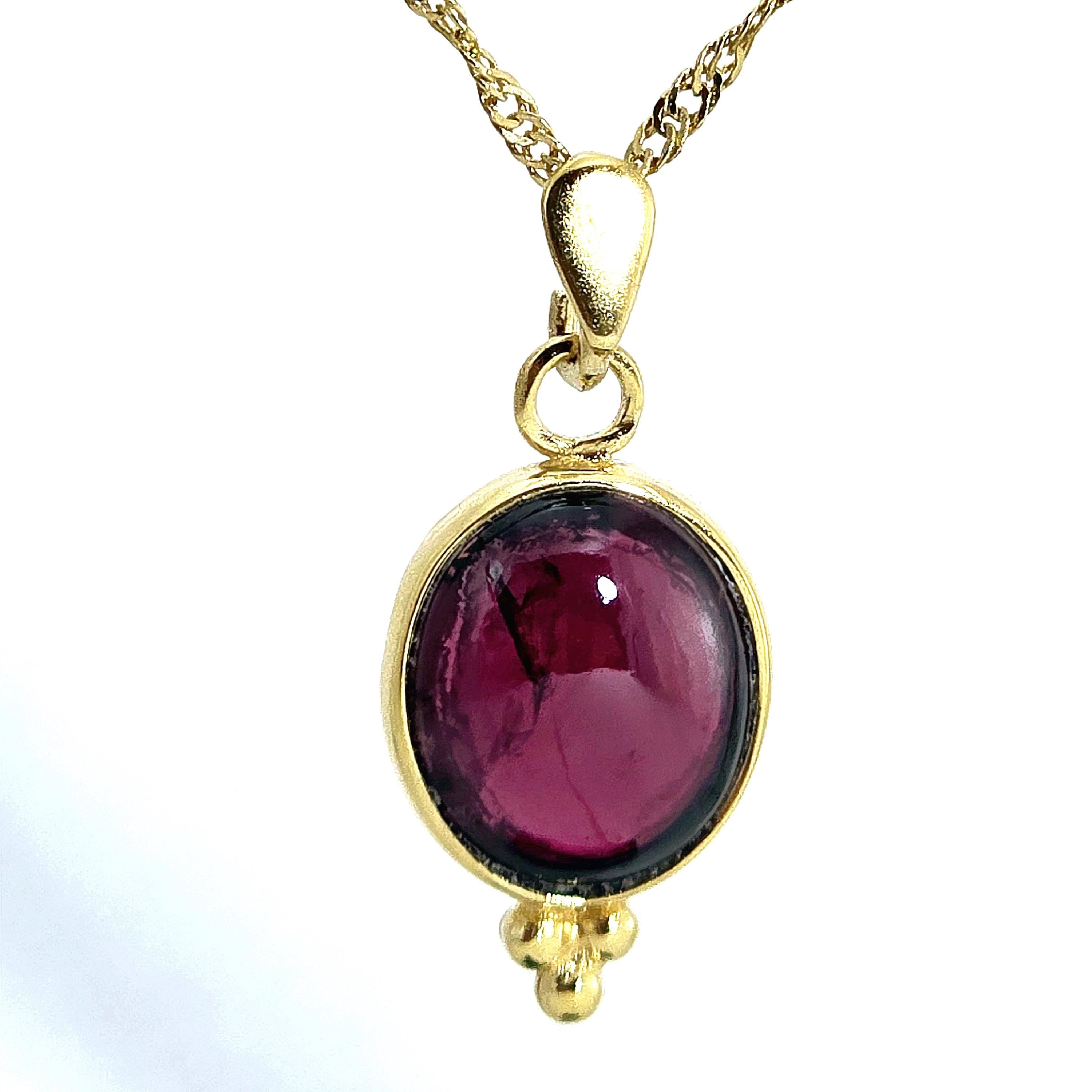 תליון שרשרת אבן חן אובלית מזהב 14 קראט משובצת גרנט