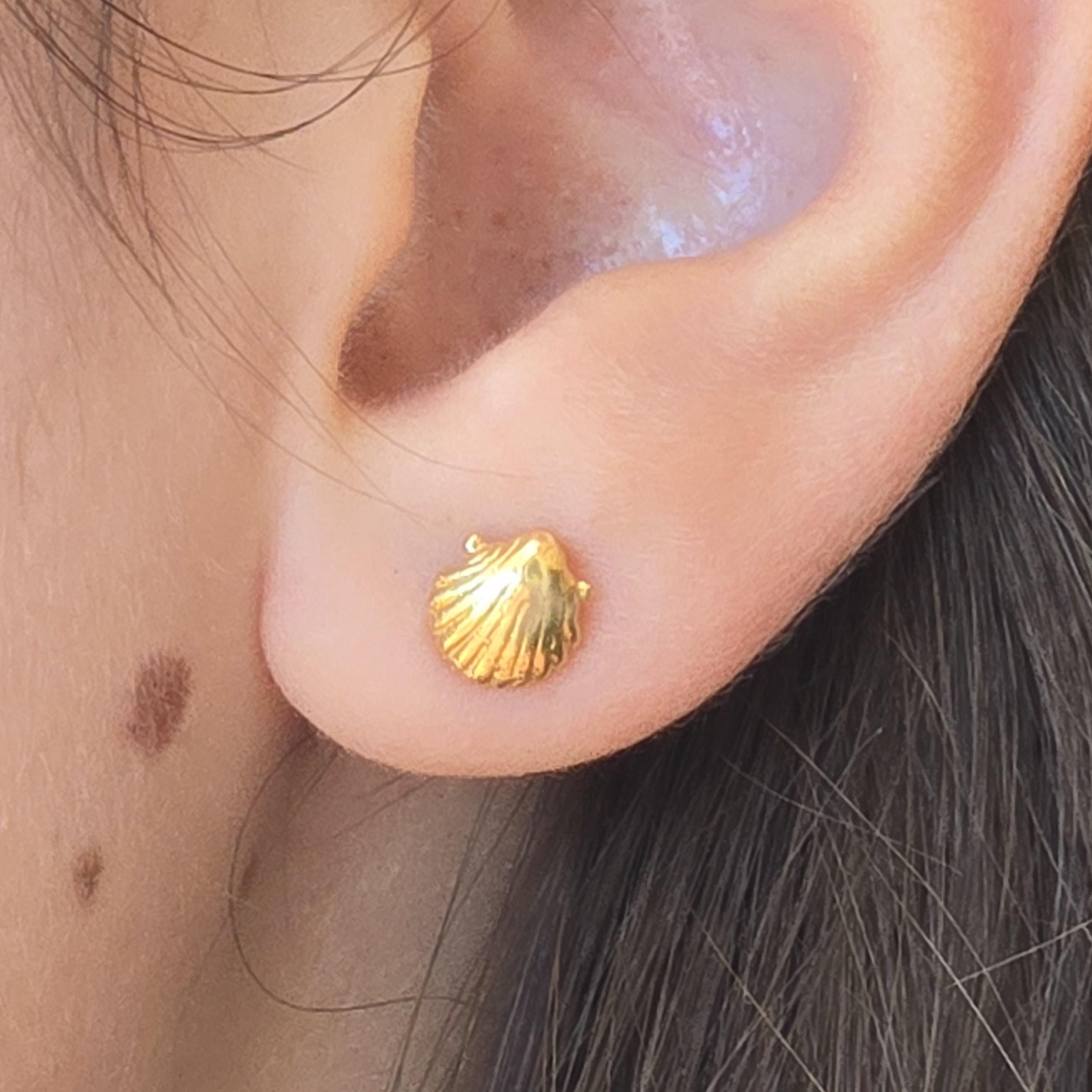 עגילי צדף זהב 14 קראט, עגילי צדף זהב מלא