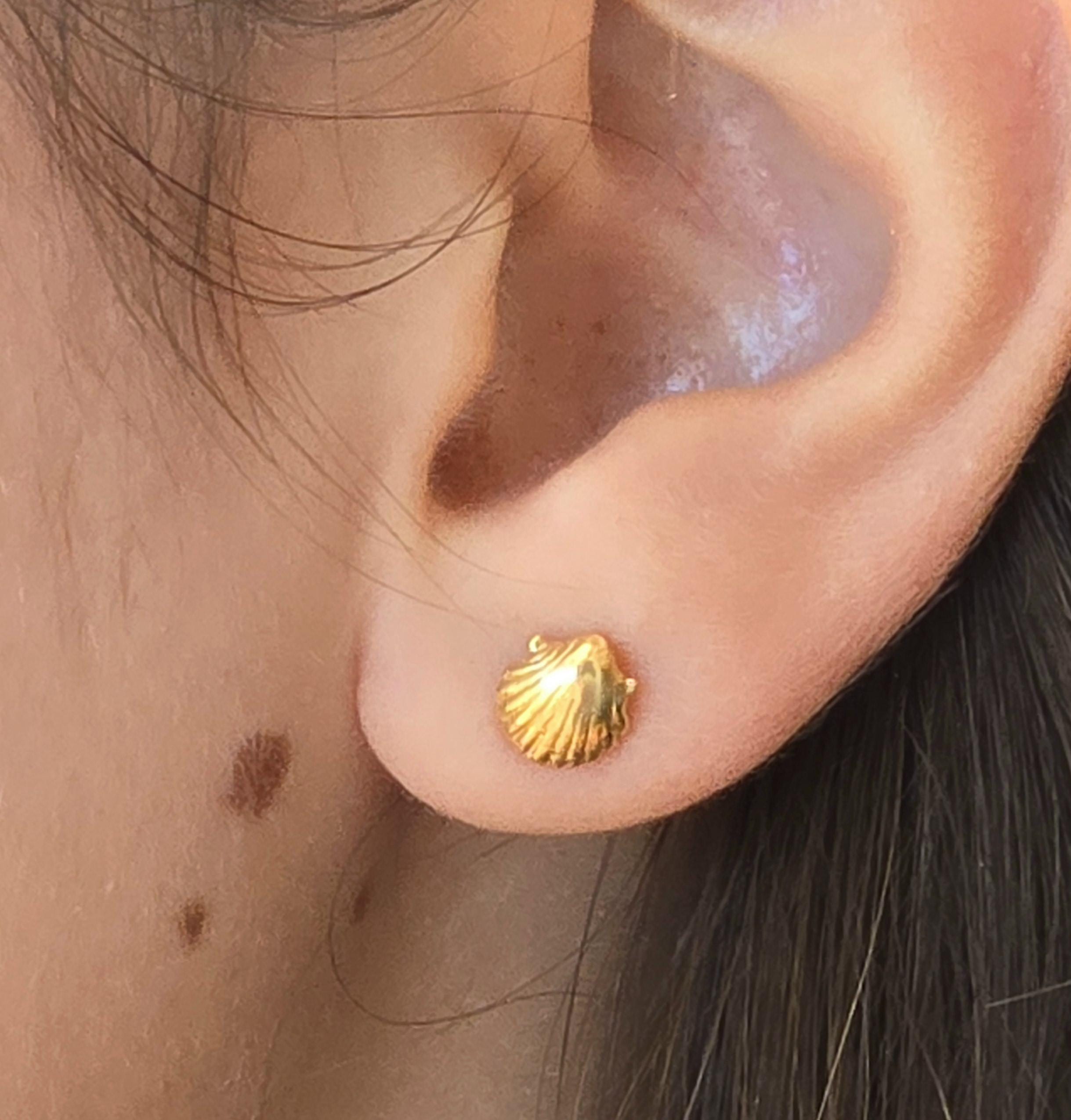 עגילי צדף זהב 14 קראט, עגילי צדף זהב מלא