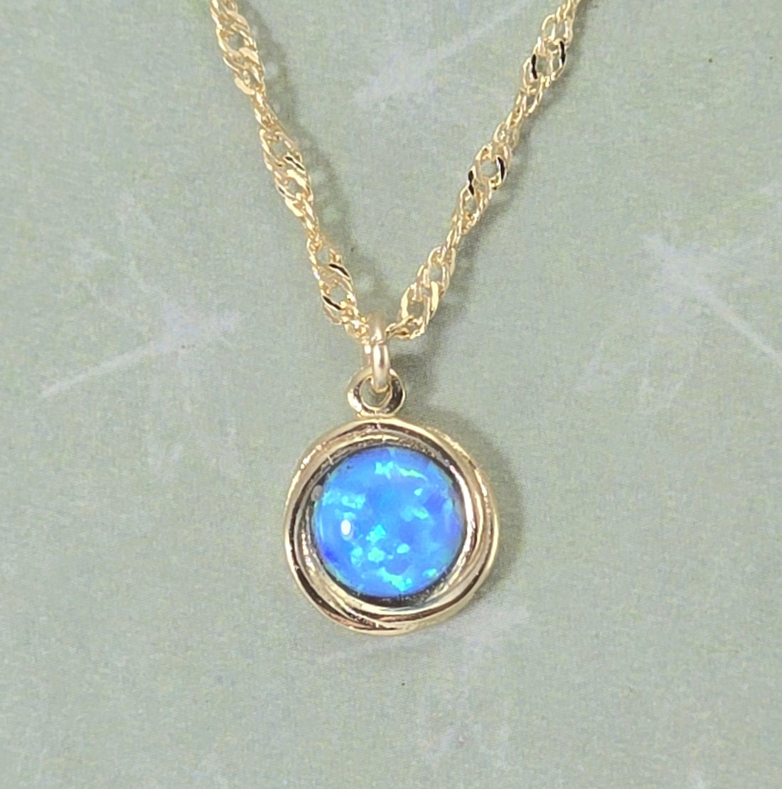 שרשרת אופל כחול מזהב מלא 14 קראט, תליון שרשרת אופל מזהב 14 קראט