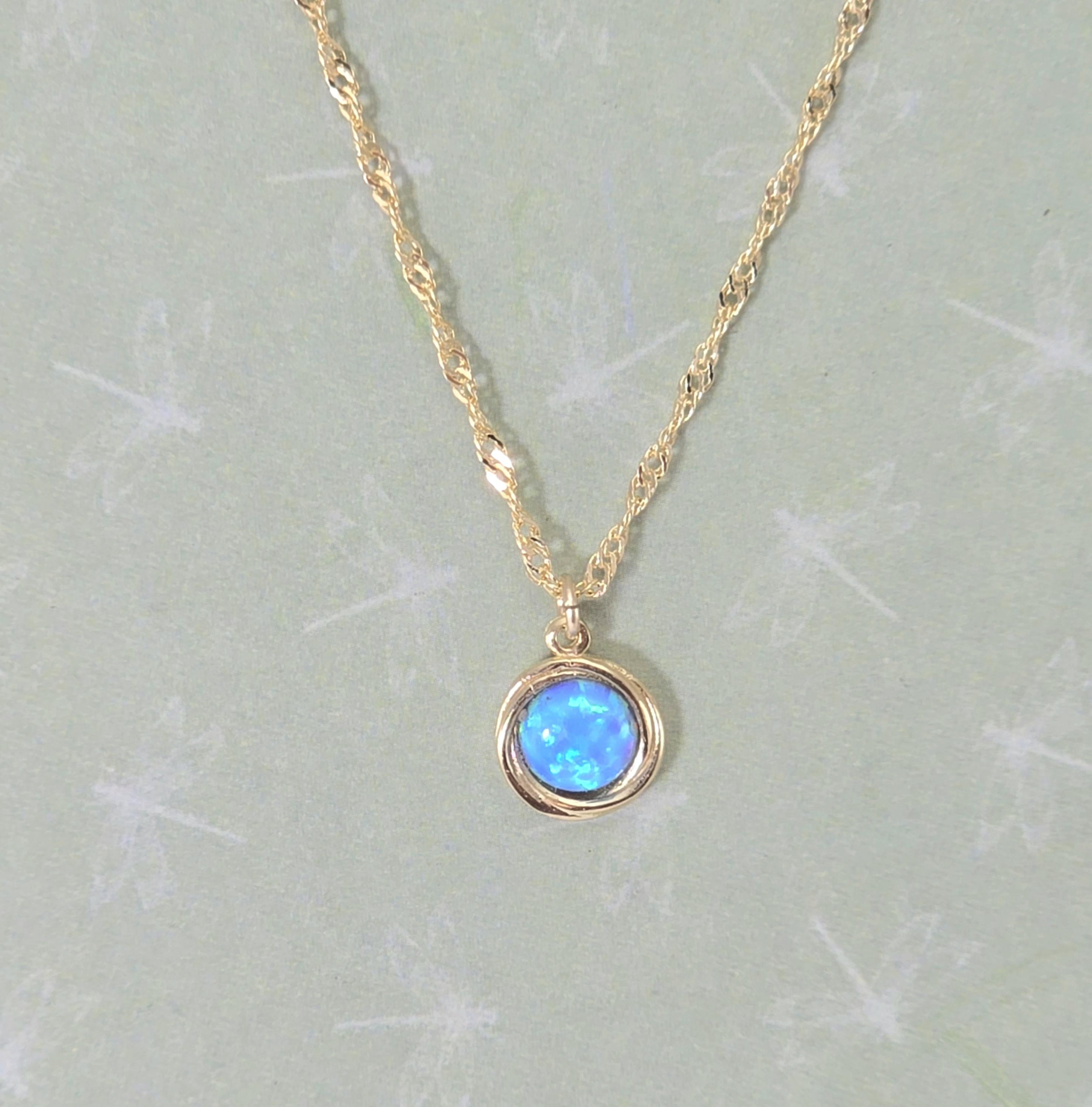 שרשרת אופל כחול מזהב מלא 14 קראט, תליון שרשרת אופל מזהב 14 קראט