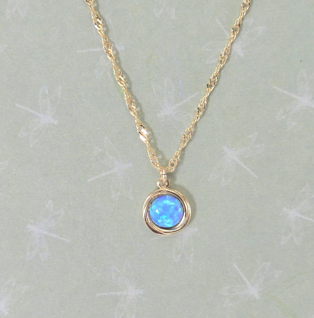 שרשרת אופל כחול מזהב מלא 14 קראט, תליון שרשרת אופל מזהב 14 קראט