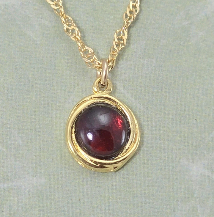 שרשרת זהב מלא 14 קראט משובצת גארנט, שרשרת תליון אבן אדומה קטנה