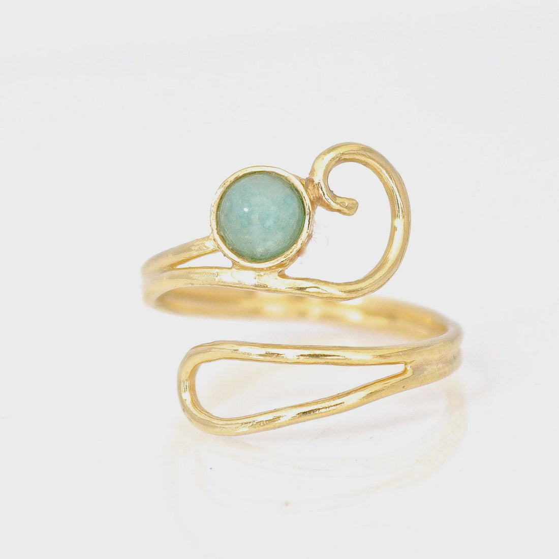 טבעת זהב מלא 14 קראט משובצת אבן מונסטון מתכווננת, טבעת זהב פתוחה