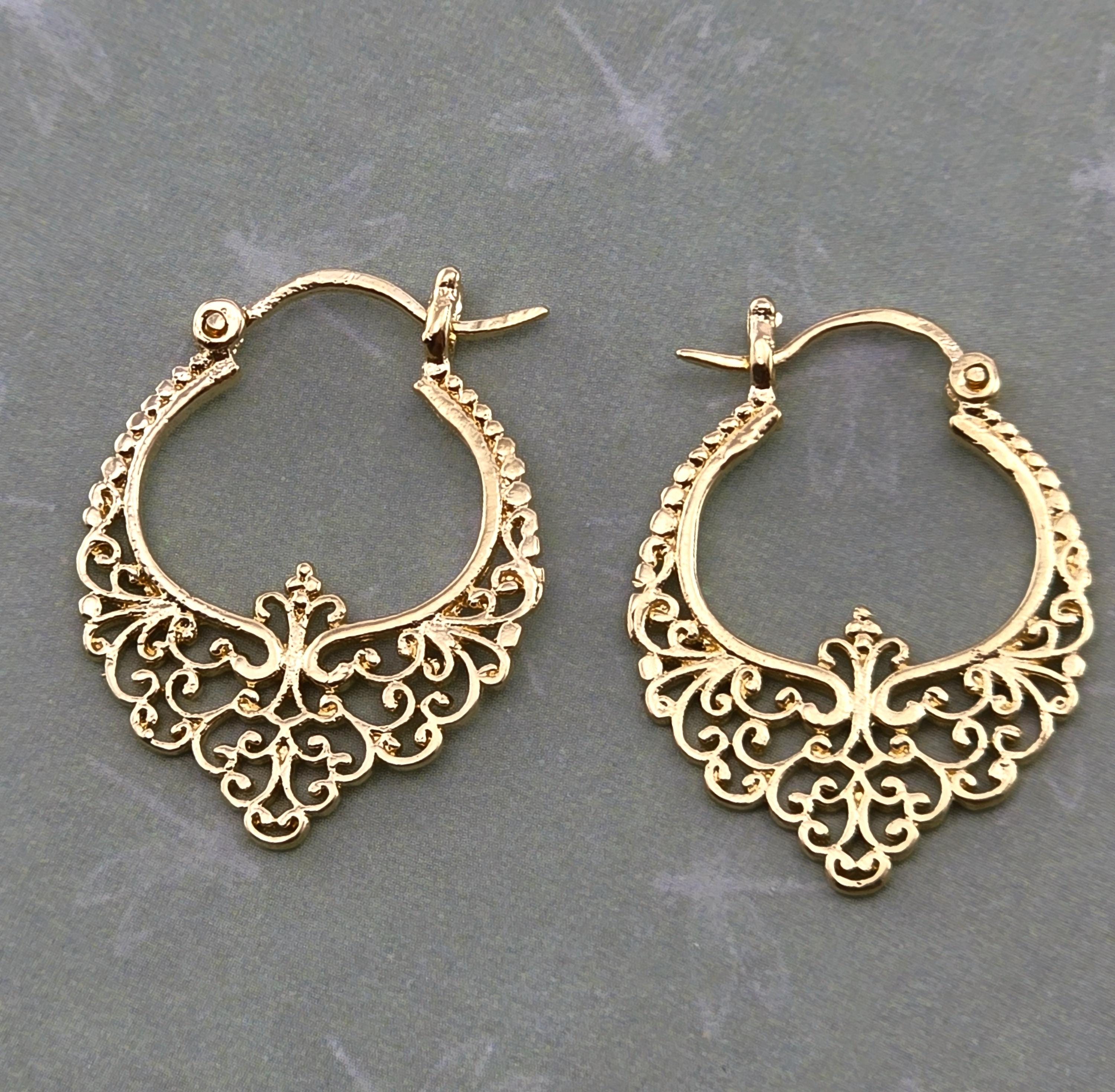 עגילי חישוק פיליגרן, עגילי חישוק ויקטוריאניים בציפוי זהב 14 קראט