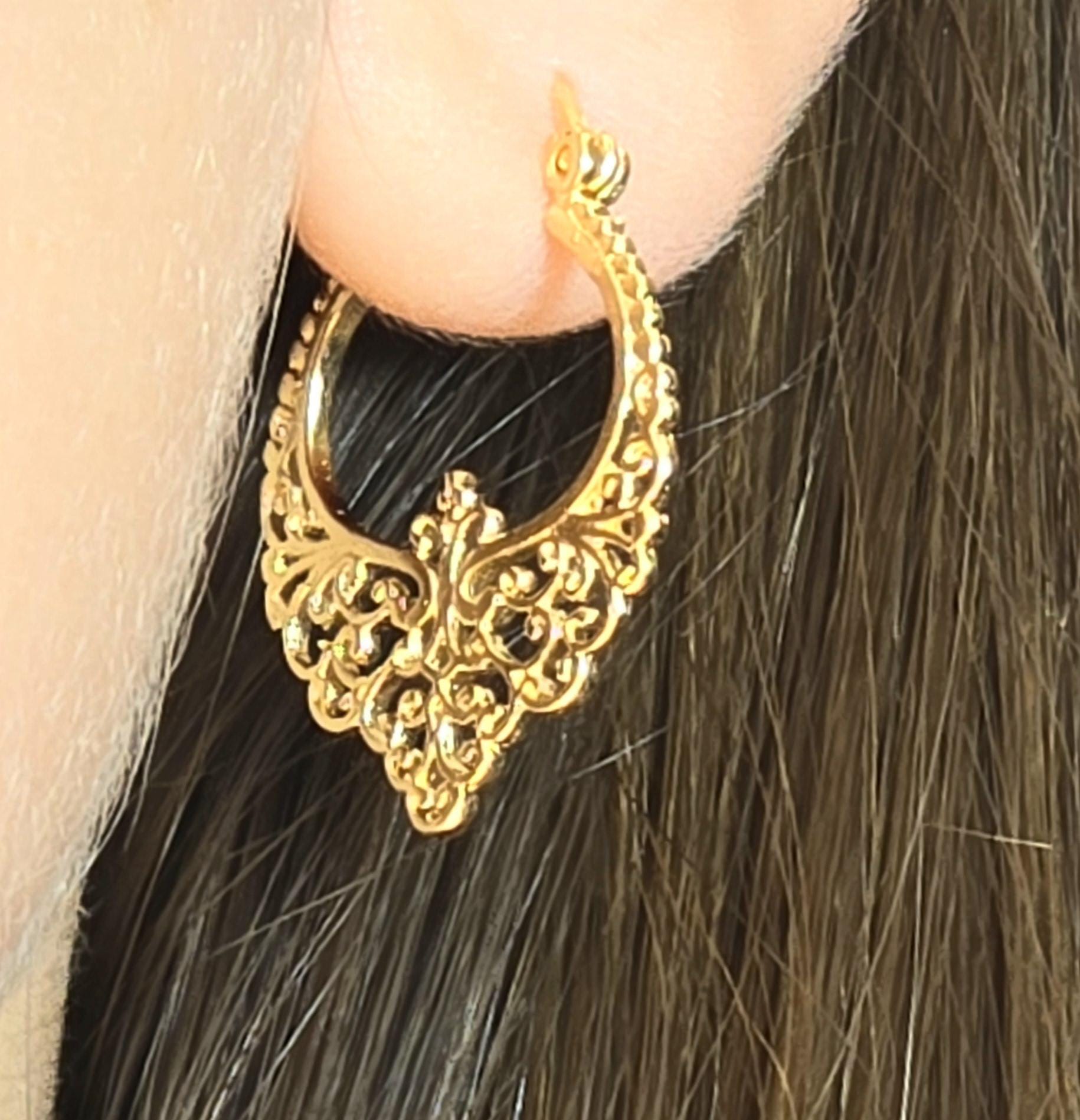 עגילי חישוק פיליגרן מזהב 14 קראט, עגילים ויקטוריאניים