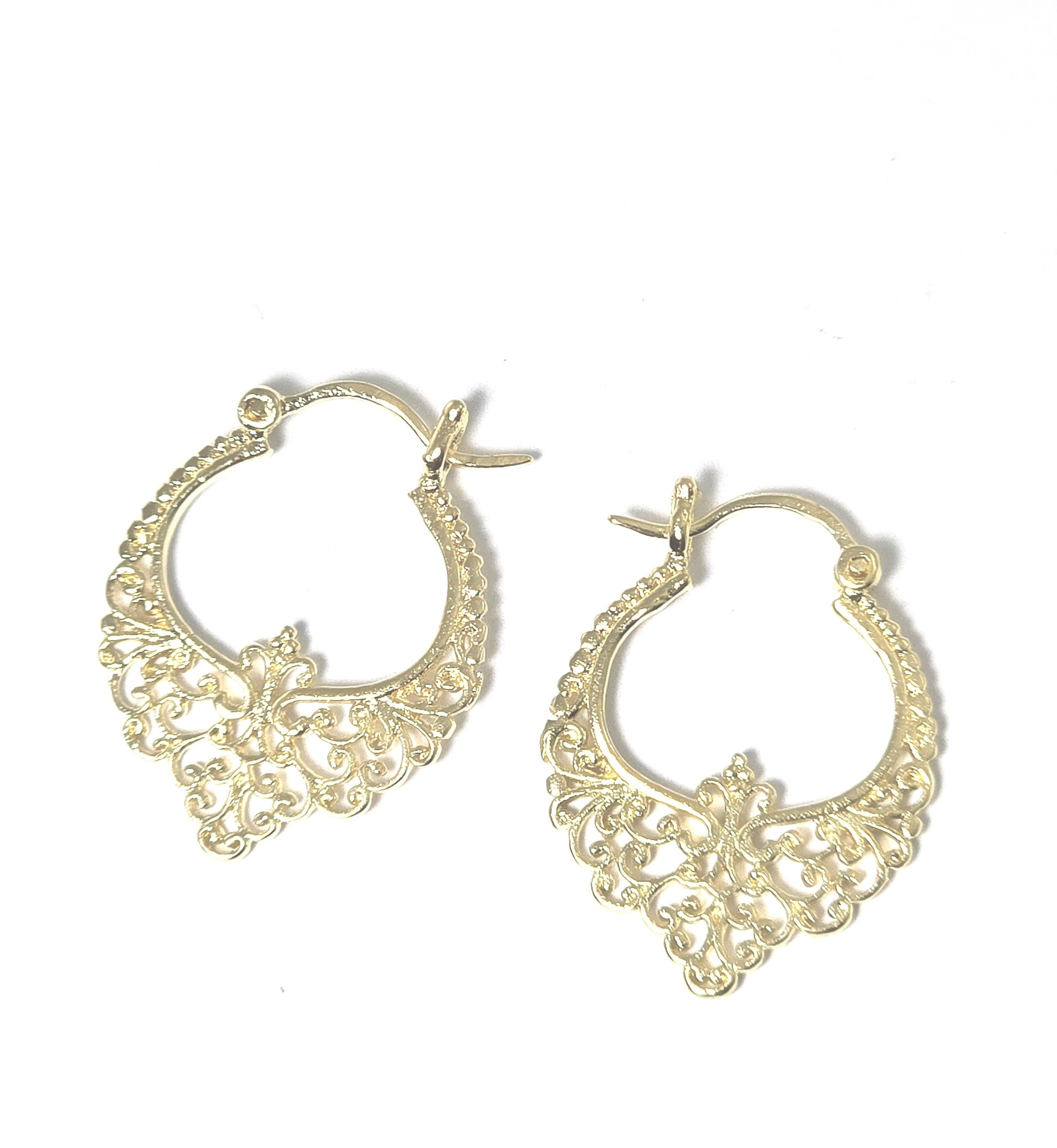 עגילי חישוק פיליגרן, עגילי חישוק ויקטוריאניים בציפוי זהב 14 קראט