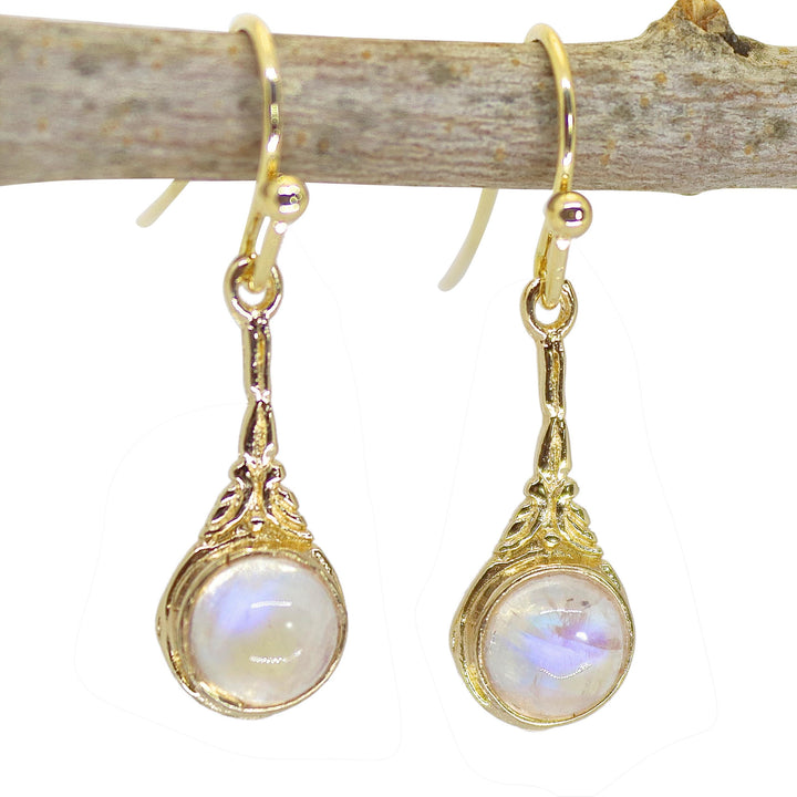 עגילי זהב 14 קראט מלאים משובצים באבן ירח