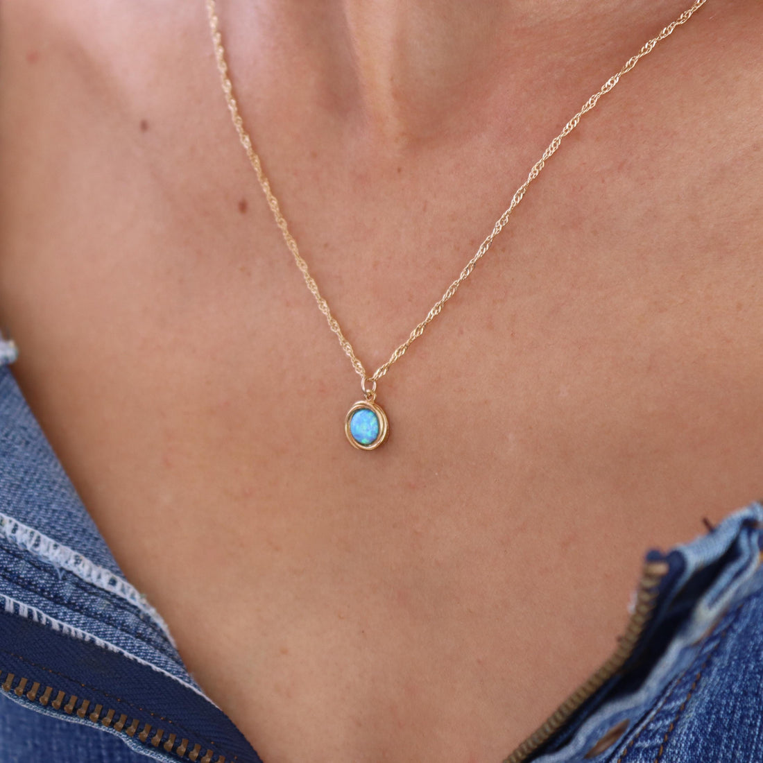 שרשרת אופל, שרשרת כסף סטרלינג קטנה אופל כחול