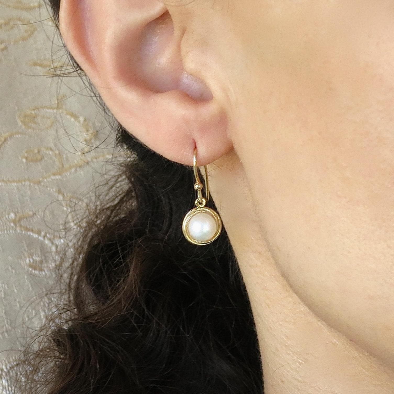 עגילי פנינה מזהב 14 קראט מלא, מתנה לתכשיט אלגנטי