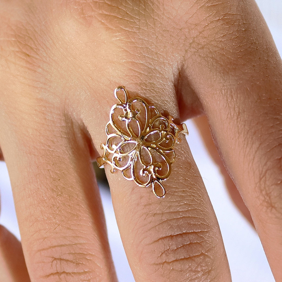 טבעת זהב מלא 14 קראט ויקטוריאנית לנשים, עשויה פיליגרן