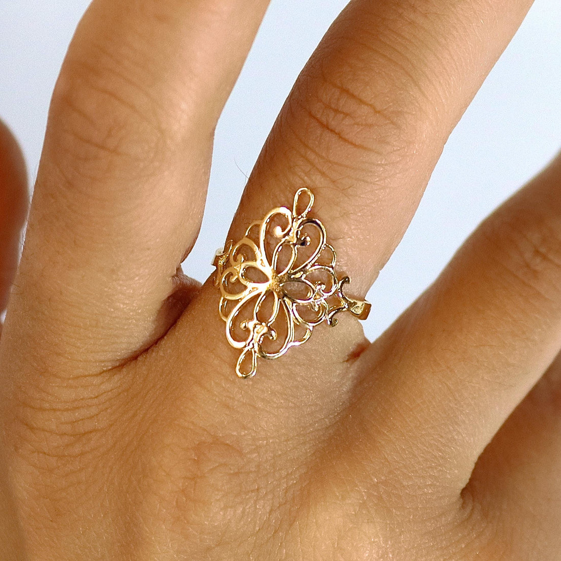 טבעת זהב מלא 14 קראט ויקטוריאנית לנשים, עשויה פיליגרן