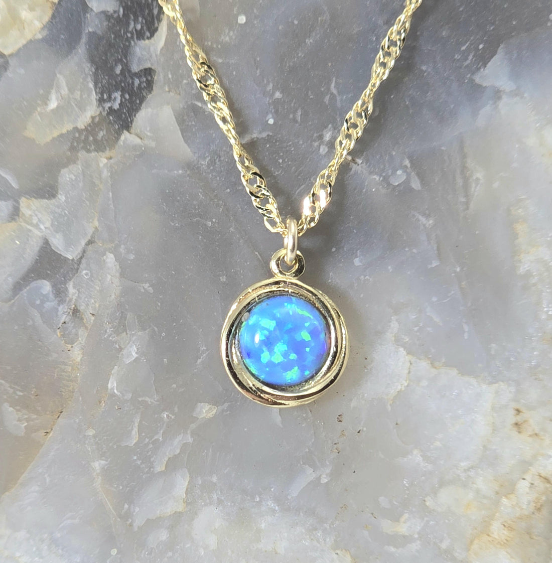 שרשרת אופל כחול מזהב מלא 14 קראט, תליון שרשרת אופל מזהב 14 קראט