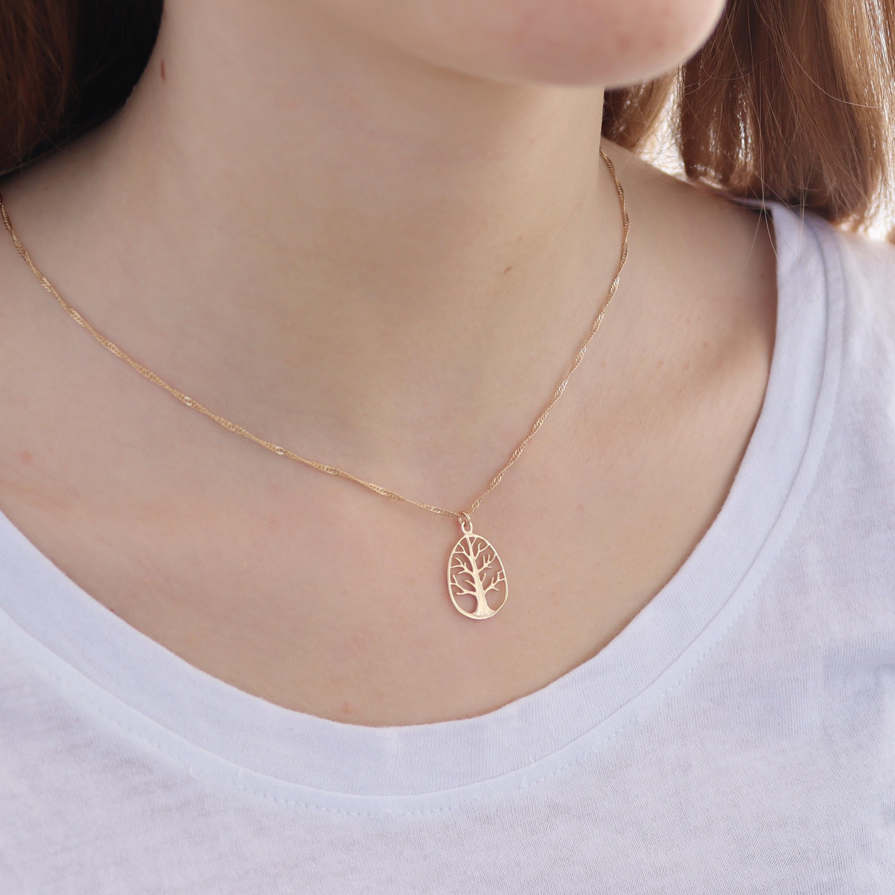 תליון שרשרת עץ החיים מזהב מלא 14 קראט, שרשרת עץ משפחה אליפסה