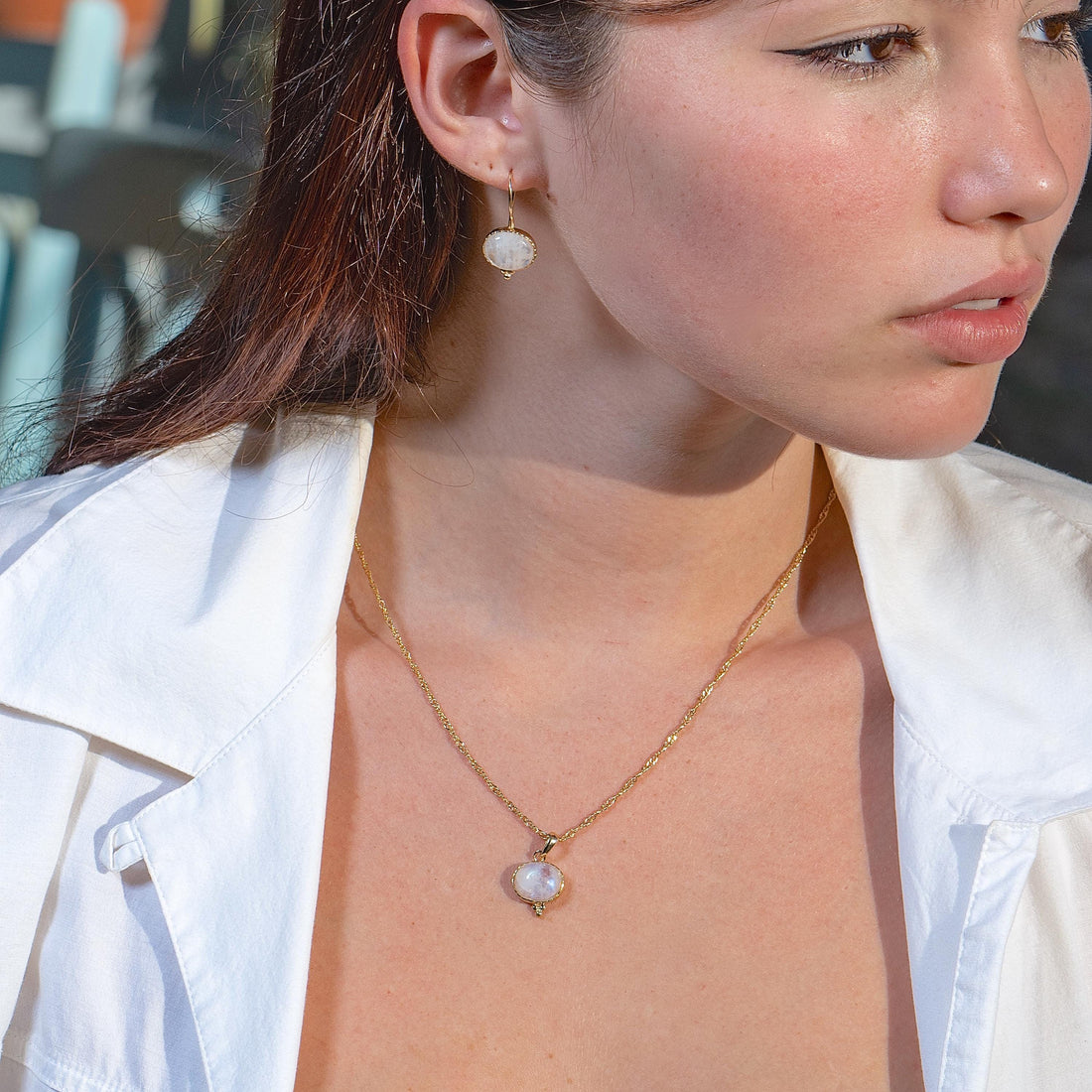 שרשרת זהב מונסטון, שרשרת זהב מלא 14 קראט משובצת באבן מונסטון לנשים