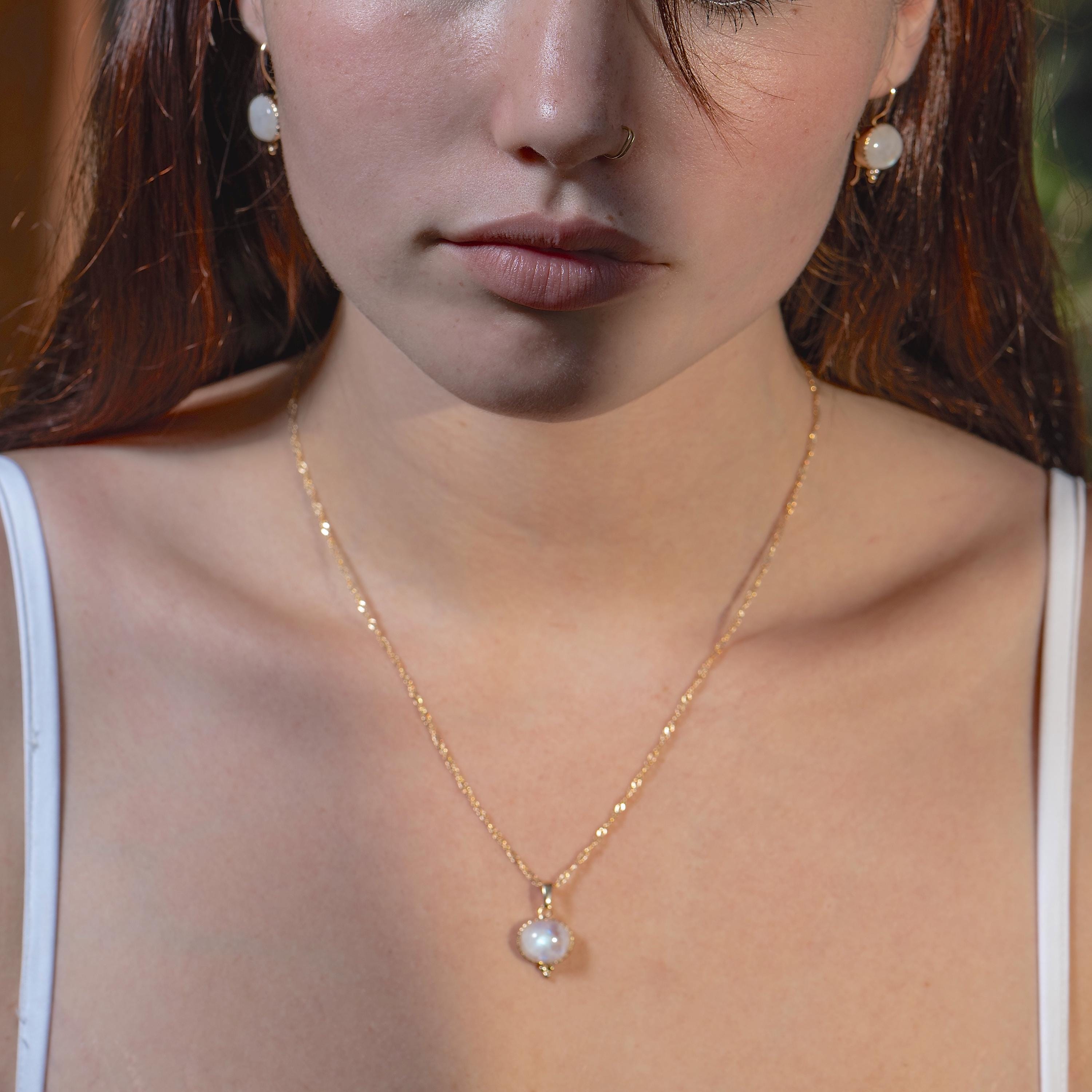 שרשרת זהב מונסטון, שרשרת זהב מלא 14 קראט משובצת באבן מונסטון לנשים