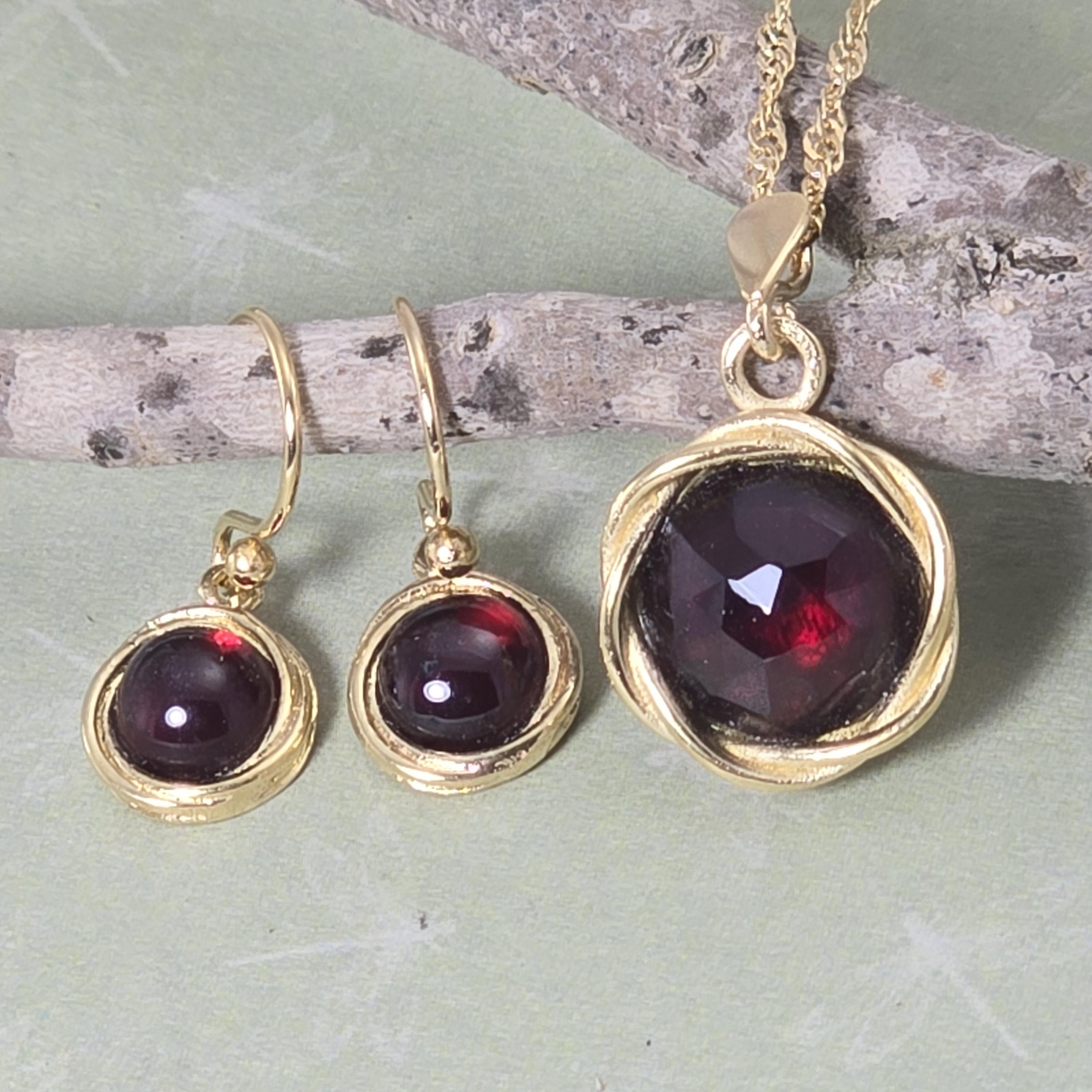 שרשרת זהב מלא 14 קראט משובצת גארנט, שרשרת תליון אבן אדומה קטנה