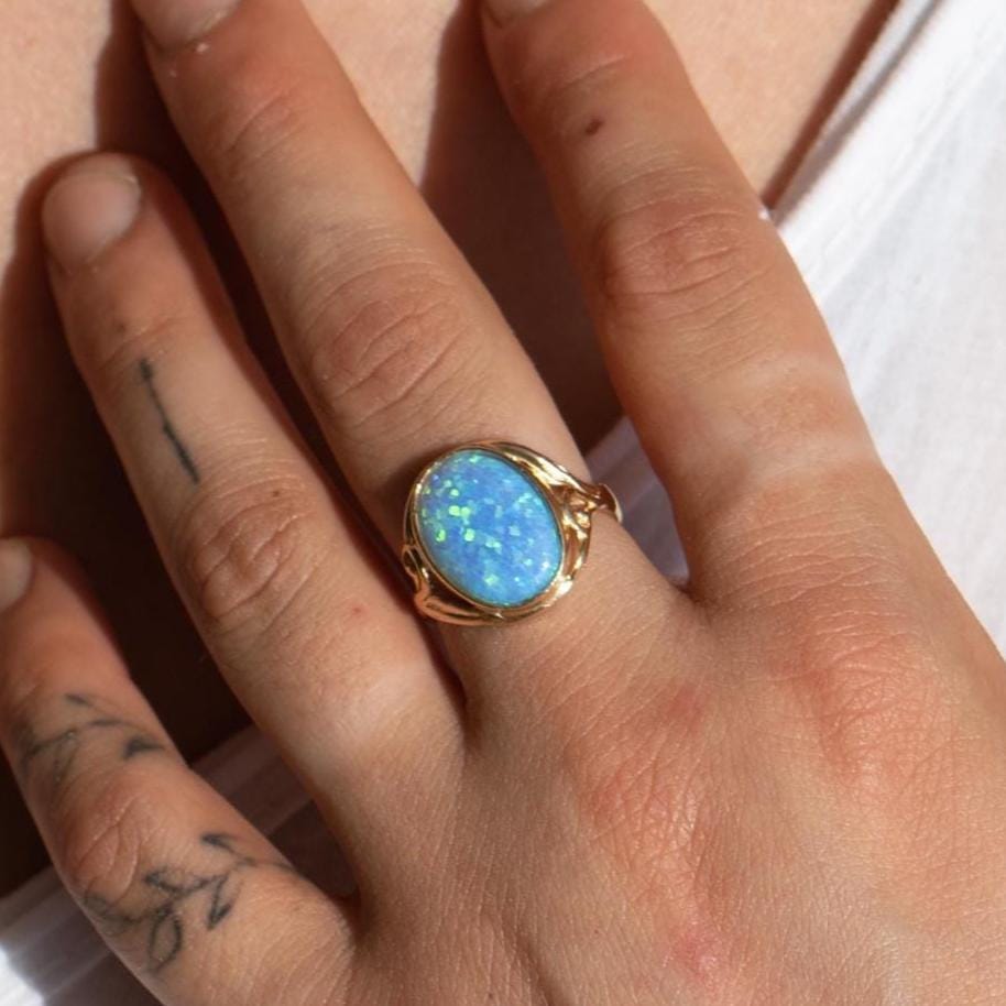 טבעת אופל מכסף סטרלינג 925, טבעת סוליטר ויקטוריאנית