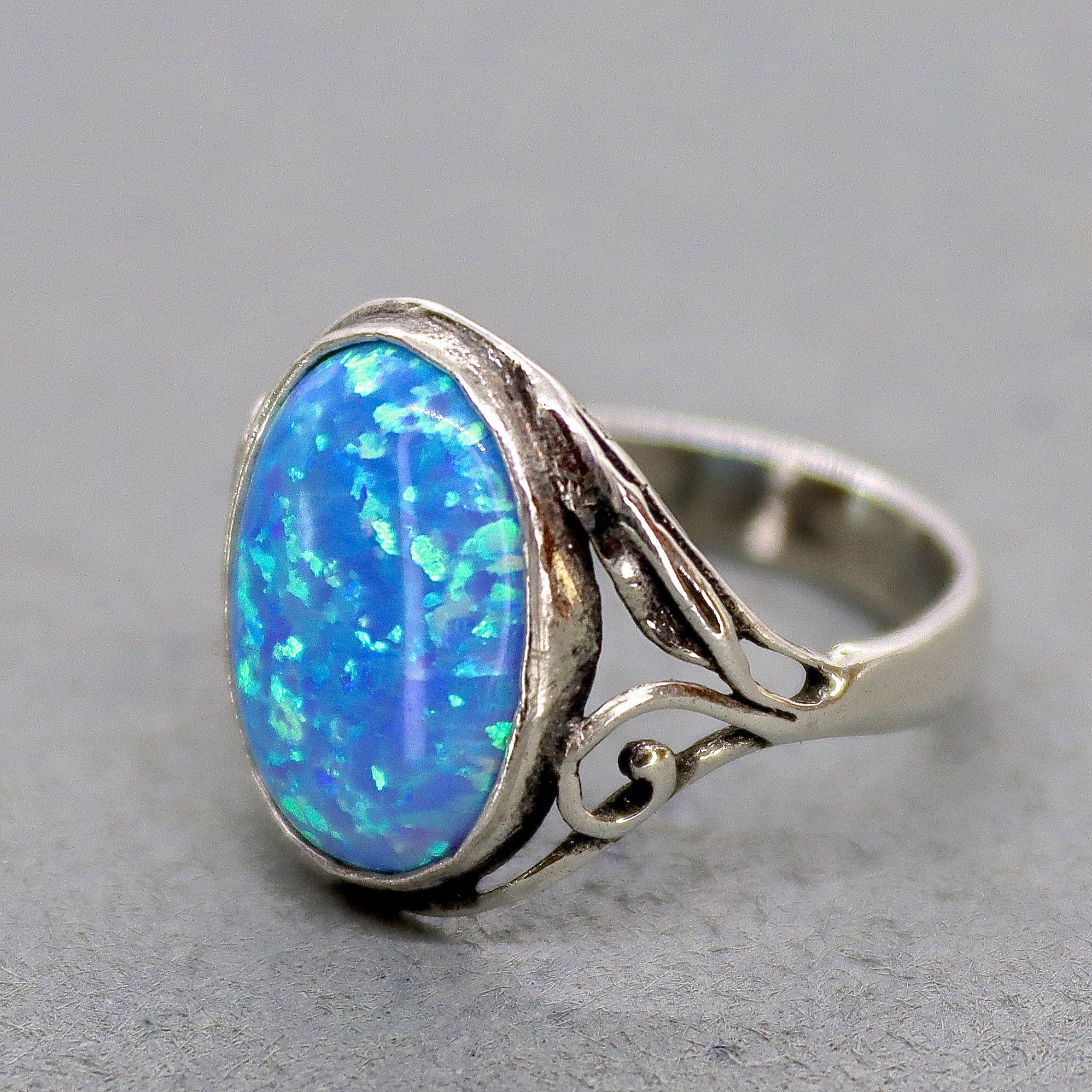 טבעת אופל מכסף סטרלינג 925, טבעת סוליטר ויקטוריאנית