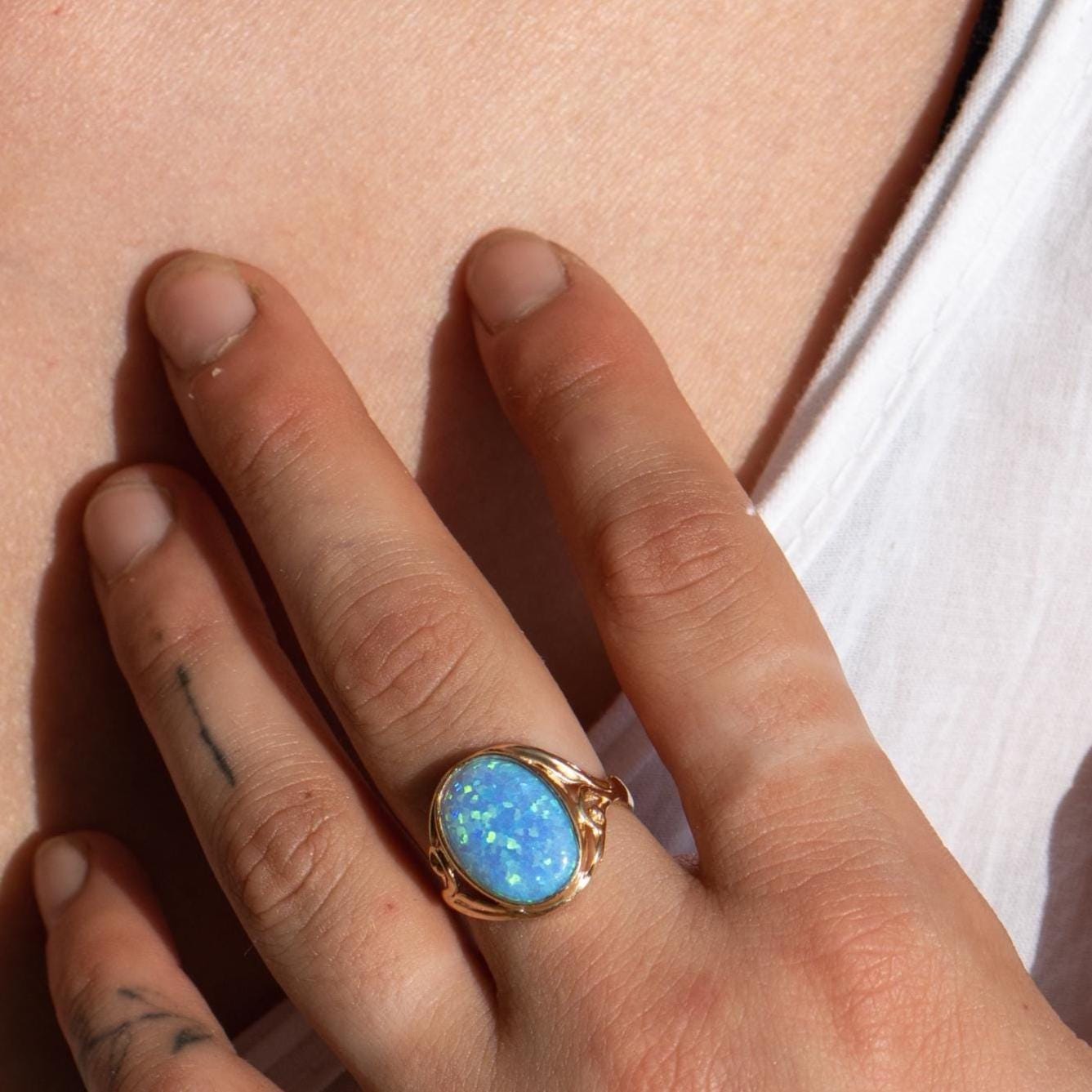 טבעת זהב מונסטון טבעת אבני חן טבעיות בעבודת יד