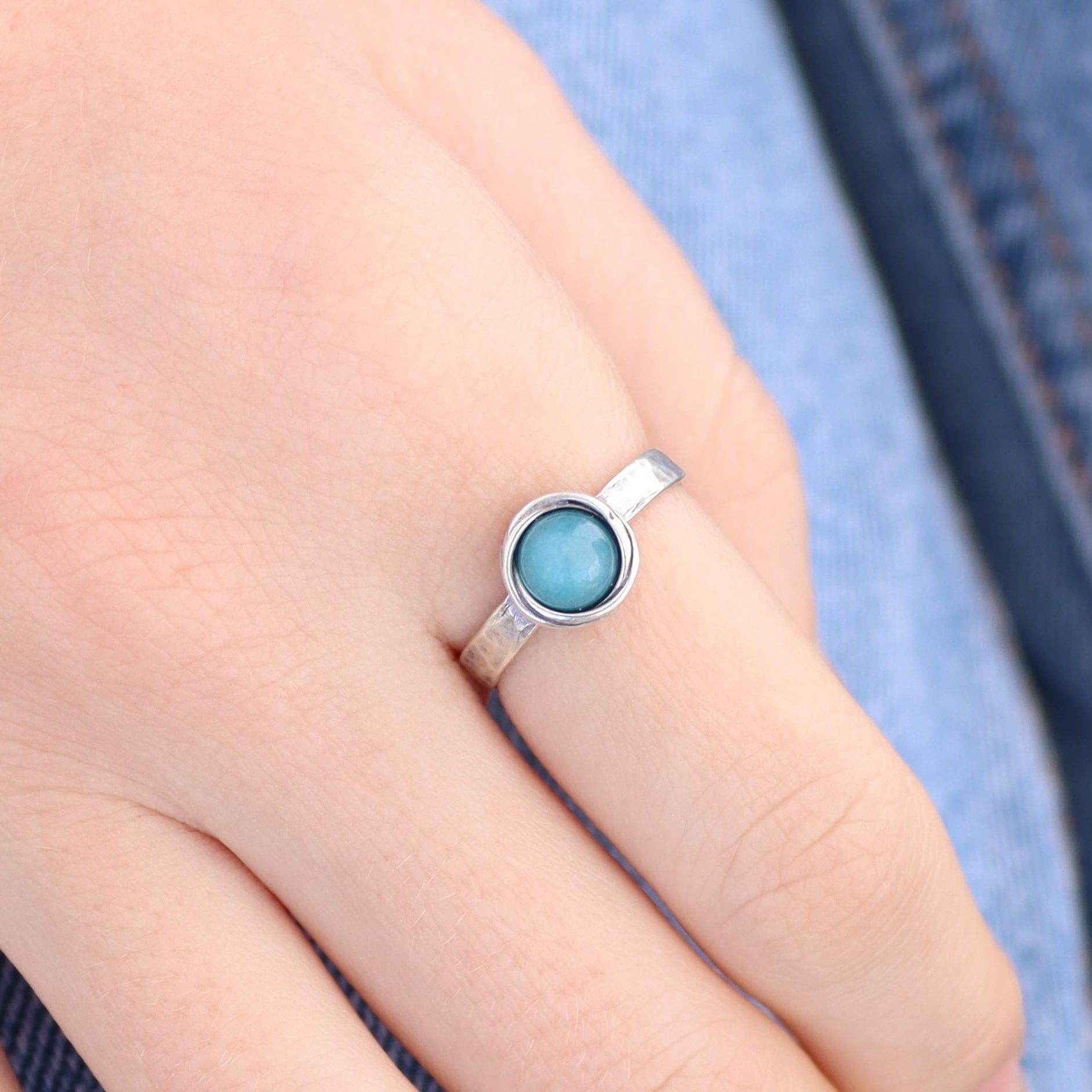 טבעת כסף סטרלינג אקוומרין - תכשיטים ייחודיים בעבודת יד