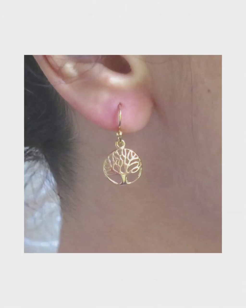 Tree of Life gold dangle Earrings, Solid 14k gold tree earrings