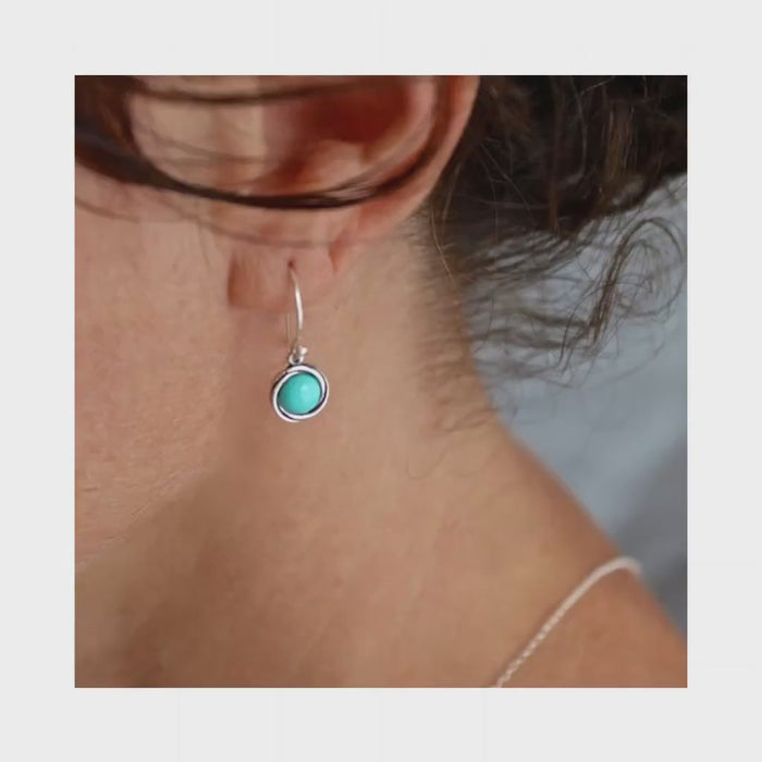 Turquoise earrings, Sterling silver 925 small round earrings
