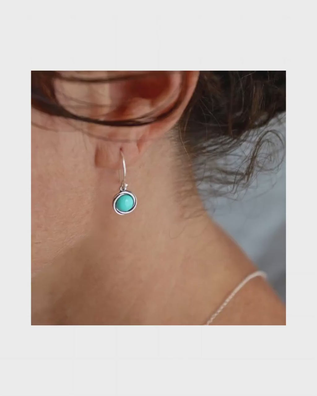 Turquoise earrings, Sterling silver 925 small round earrings