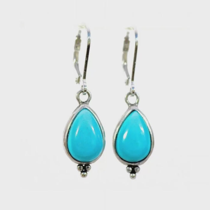 Teardrop Turquoise Solid 14k gold dangle earrings