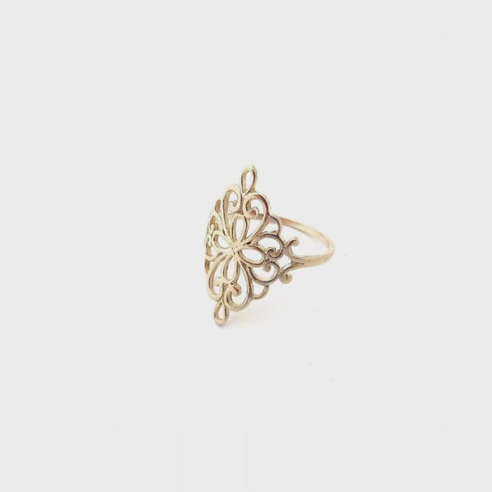 Filigree 14k Gold Ring Band: Victorian Style Solid Gold Jewelry