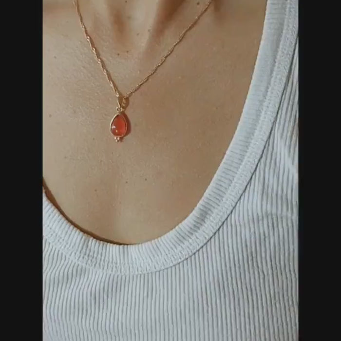 14k gold Carnelian necklace, Teardrop gold orange stone necklace pendant