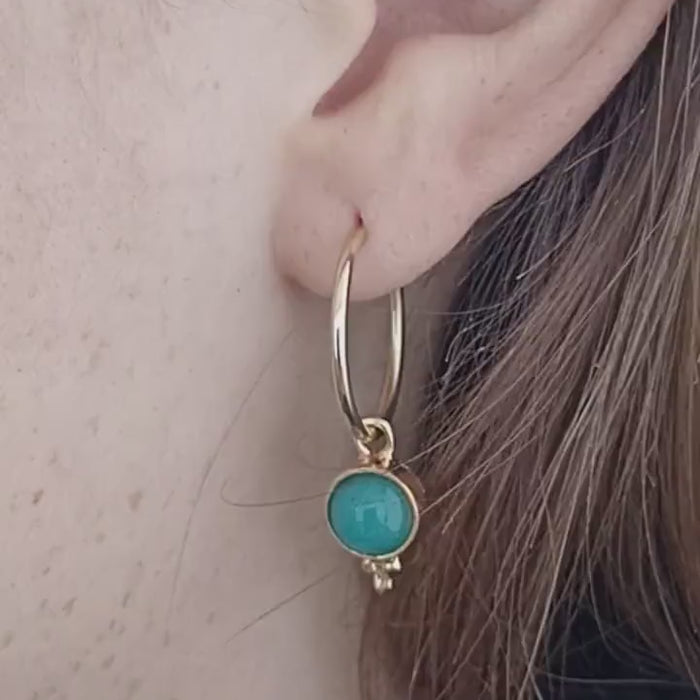 Gold Aquamarine Hoop Earrings with Dangle, March Birthstone, Simple Gemstone Design