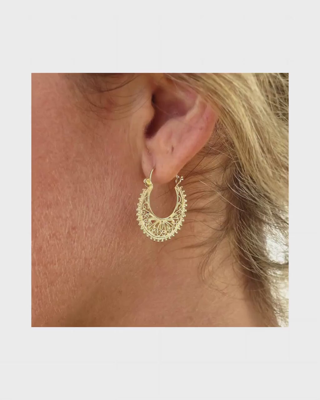 Filigree Gold Hoop Earrings: Boho Lace Earrings