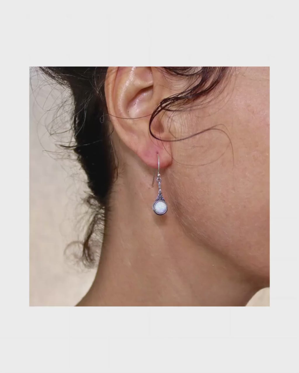 Victorian White Opal Sterling Silver Dangle Earrings