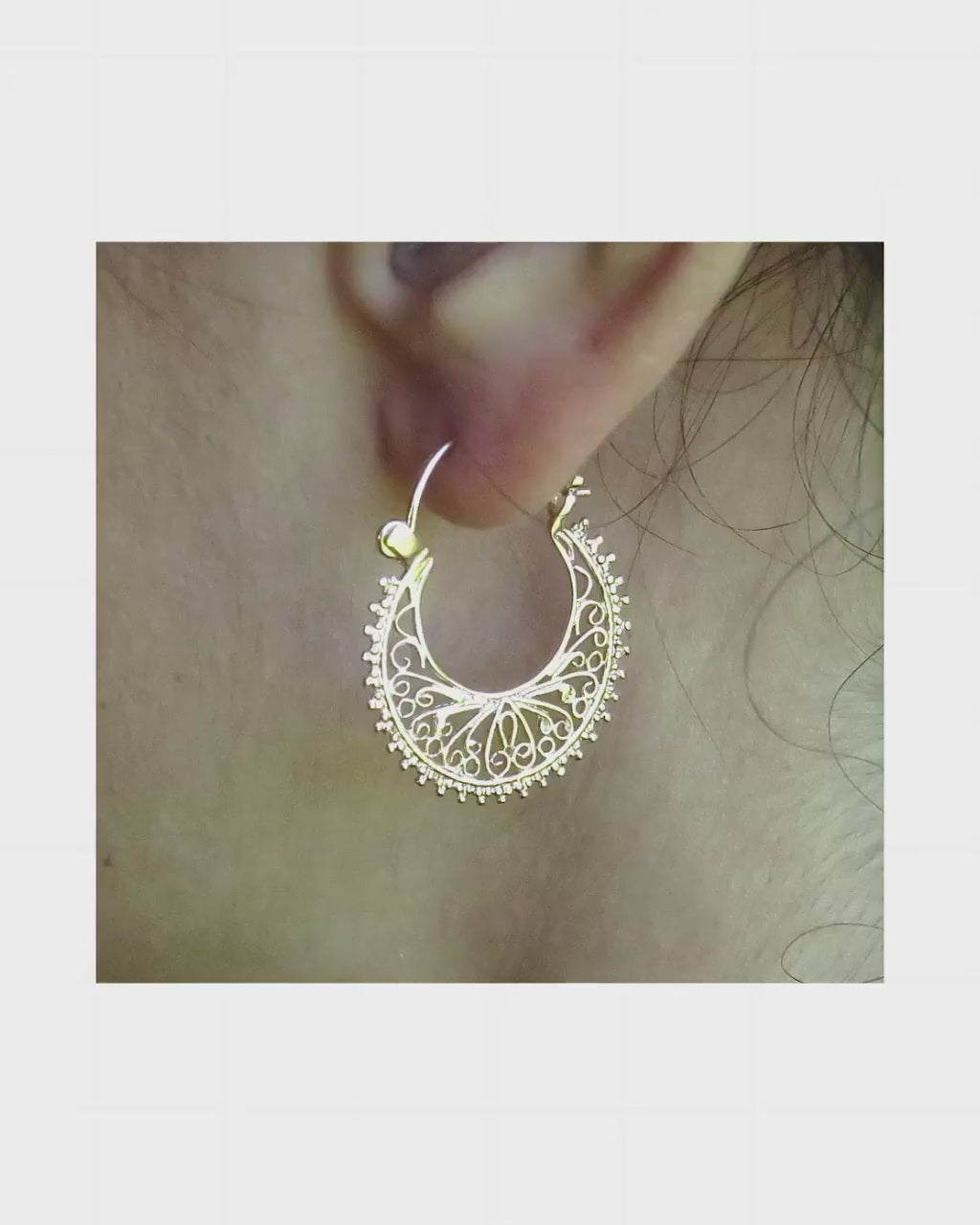 Filigree 14k gold hoop earrings, Solid 14k gold earrings