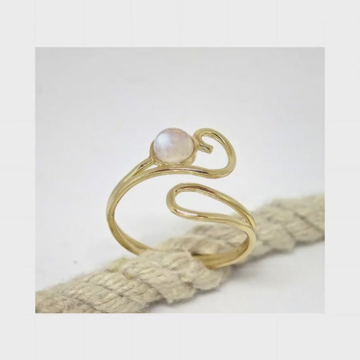 Moonstone gold Ring, Open adjustable gold Ring