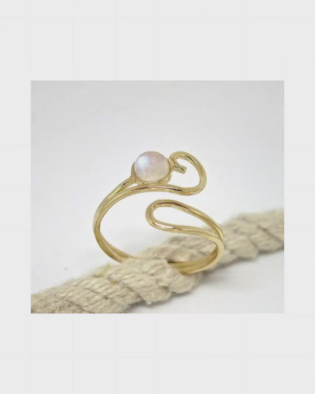 Moonstone gold Ring, Open adjustable gold Ring