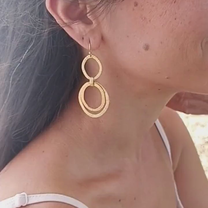 Long gold dangle earrings, Large link earrings, Open hoop earrings