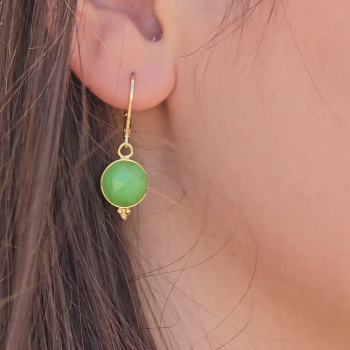 Gold Green Jade round dangle Earrings