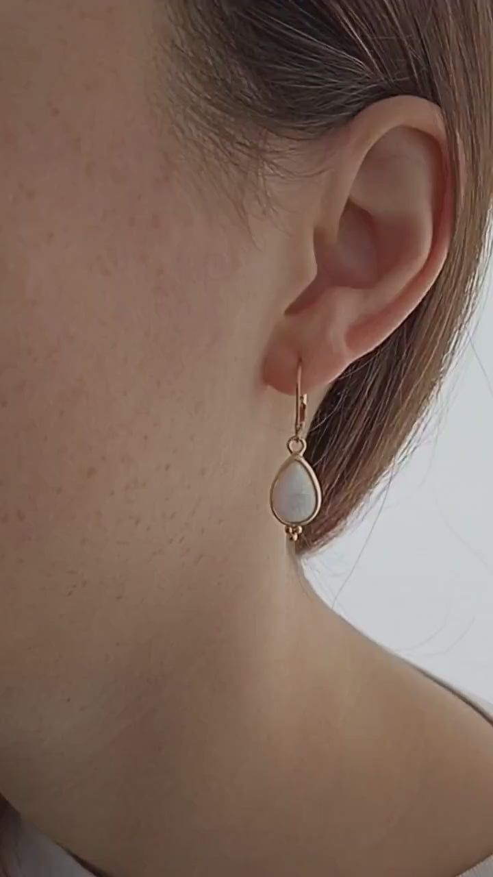 Gold Opal Teardrop Earrings: Vintage Dangle Earrings